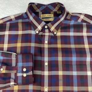 Roundtree & Yorke Gold Label Shirt Mens XXL Burgundy/Blue/Tan Checks No Iron